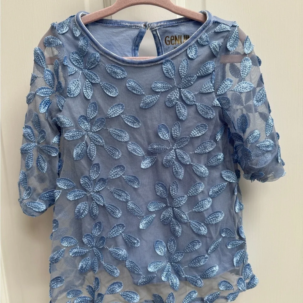 Genuine Kids from Oshkosh 12M Blue Floral Girls Fancy 3/4 Sleeve Blouse